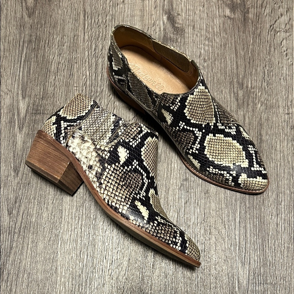 Madewell Snakeskin Leather Ankle Boots Size 7 Western Block Heel Booties - Picture 2 of 7